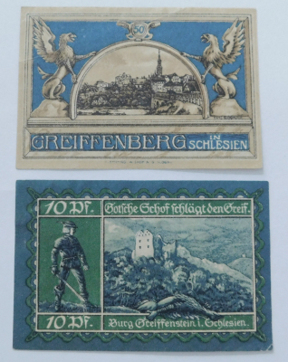 Altes Notgeld 10+ 50 Pfennig Greiffenberg Burg Greiffenstein Schlesien 1920