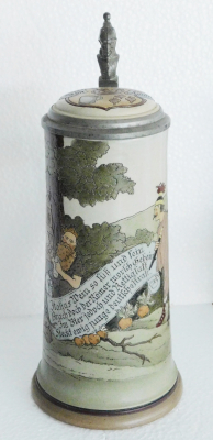 Alter Krug Villeroy & Boch Mettlach Marzi & Remy 1613 Römer Germanen Spruch Wein Bier 1/2L