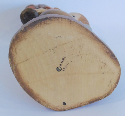 Holzfigur Junge und Engel mit Dudelsack farbig gefasst Anri Italy 14cm