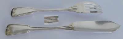 1 Fischmesser + 1 Fischgabel WMF Augsburger Faden Straußenmarke versilbert I/0