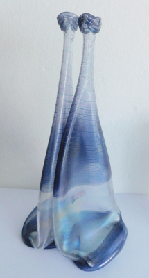 Kunstglas Vase Cobra Zwilling sign Düsterhaus für Vera Walther irisierend 31,5cm