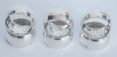 6 kleine Serviettenringe Hammerschlag Silber 835 Hermann Bauer Ø1,8 15,5g