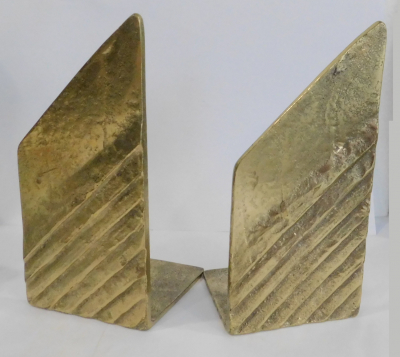 2 dekorative Messing Buchstützen diagonales Streifenmuster