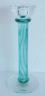 Kerzenleuchter Kosta Boda Filippa grüne Streifen Design Kjell Engman sign 23,5cm