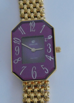 Elegante Damenarmbanduhr DAU Jowissa Swiss Made lila / Edelstahl goldfarben