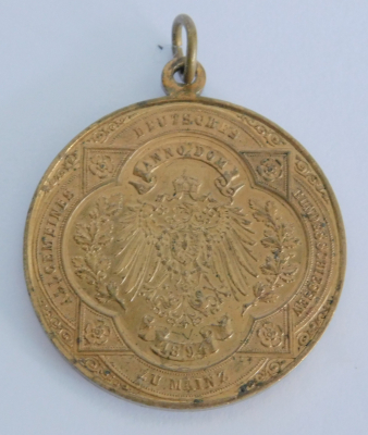 Original alte Bronze Medaille Bundesschiessen Mainz 1894 Ø3,6cm