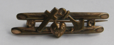 Jugendstil Brosche Glaube Liebe Hoffnung Schaumgold 4x1cm (N)