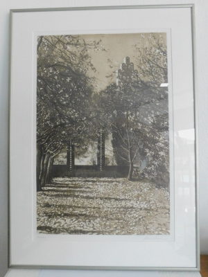 Große Radierung Gebäude im Park signiert ? Nr. 10/100 72x51cm- KEIN Versand ! -