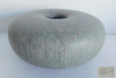 Design Keramik Vase Karin Scholz-Schäfer 1978 grün-grau-rötlich Ø17,5 H8,5cm