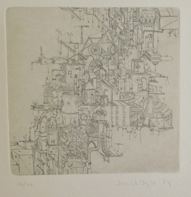 Kleine Radierung Technik Maschinen Daniel Vogler 1979 - Nr. 36/40 - 19x17,8cm
