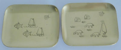 2 kleine Messing Schälchen Segelboote Fische Schafe wie Bunge 8,2x6,7cm