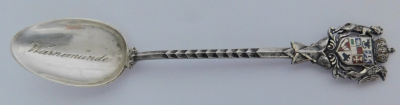Alter Andenken Löffel Warnemünde Wappen ? Krone Fabelwesen Silber 800 6,3g 9,1cm