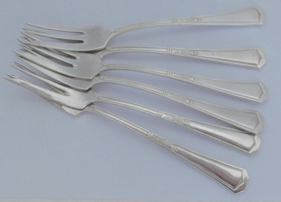 6 Art Deco Kuchengabeln Wellner Modell 84 Toccata versilbert 180 - 15,5cm