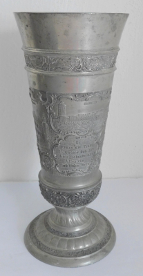 Zinn Becher Pokal Andenken Harz Brocken Kyffhäuser Stöberhay Norhausen Spruch