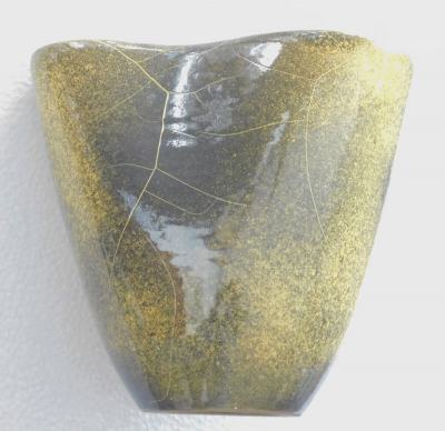 Ausgefallene Art Deco Keramik Vase Uhlemeyer gelb-grau-grün marmoriert 19,5cm