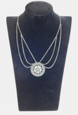 Collier 3reihig grüner Stein Erbskette Silber 900 HP Handarbeit 42cm Tracht