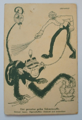 Alte PK Der gemeine gelbe Schweinsaffe Japan Kiautschau Feldpost 1915 I. WK