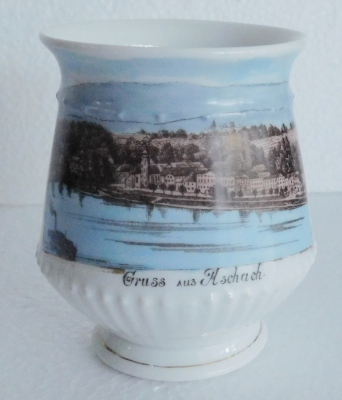 Alte Andenken Tasse Gruss aus Aschach Donau Österreich 10cm