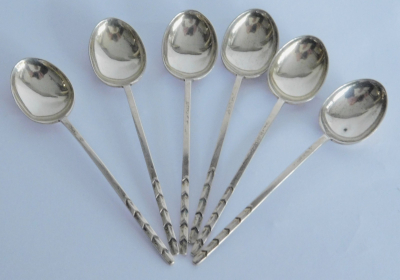 6 Art Deco Mokkalöffel Silber 925 W&H Walker & Hall Sheffield 1936 8,7cm 35g