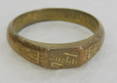 Kleiner patriotischer Ring I. WK Gustav 1914 1916 Messing Bronze Hammerschlag