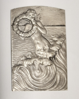 Alte Medaille Plakette Jugendstil Nixe Meerjungfrau Akt Velden Schwimmen Sport