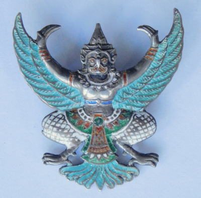 Alte Brosche Garuda Sterling Silber Siam Emaille Thailand 3,5x3,5cm 5,3g