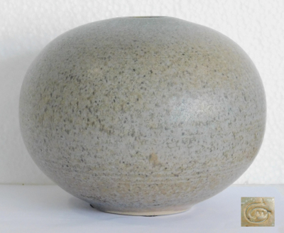 Studiokeramik Vase Kugelvase marmoriert signiert ? Ø14 H13cm