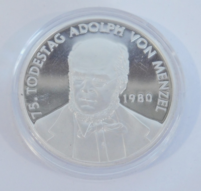 Medaille DDR versilbert Ø3,5cm 75. Todestag Adolph von Menzel 1980
