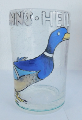Glas Waidmanns Heil mit Ente in Email nach Ludwig Hohlwein ? 12cm