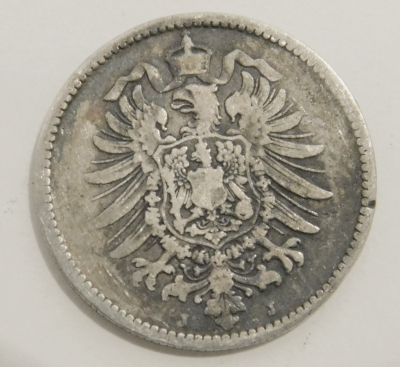 1 Mark Deutsches Reich 1878 J Silber 900 5,27g Ø2,4cm
