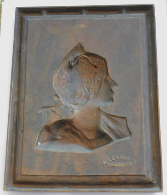 Jugendstil Bronze Relief Portrait Frau plastisch sign. GW 99 A. Lessiack Hamburg