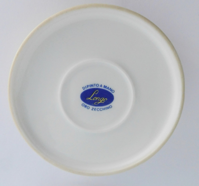 Runde Deckeldose Longo Porzellan Italy handgemaltes Golddekor Weinlaub Ø10cm