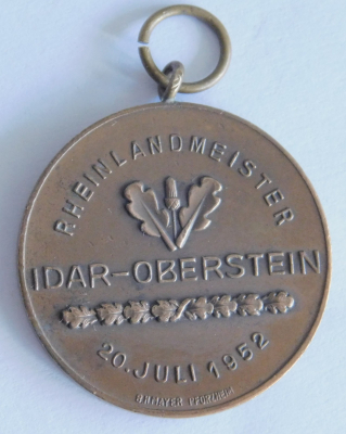 Bronze Medaille Dem Sieger Rheinlandmeister Idar-Oberstein 1952 Athlet Ø3,4cm