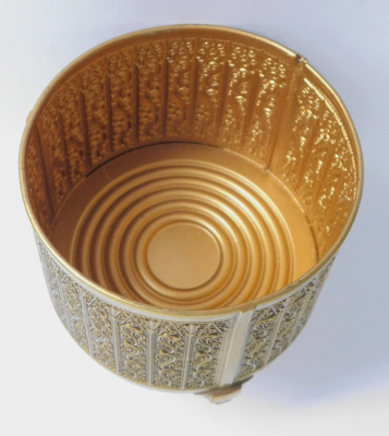 Seltene Art Deco Deckeldose Erhard Söhne rund Muster wohl Messing vergoldet