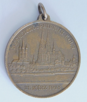 Alte Bronze Medaille Hindenburg Befreiung Köln 1926 Ø3,3cm