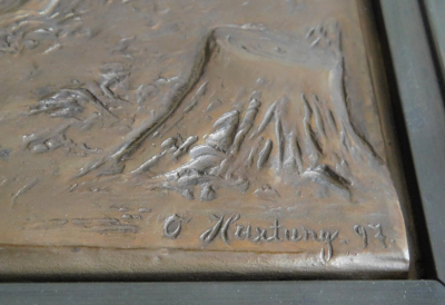 Altes Bronze Relief Bild röhrender Hirsch plastisch Otto Hartung sign. 97