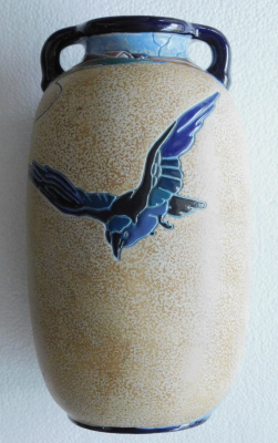 Große Art Deco Doppelhenkel Vase AMPHORA 12188 Serie Campina Krähen Raben 34cm