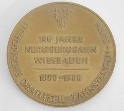 Alte Bronze Medaille Wiesbaden 100 Jahre Nerobergbahn 1988 Andenken Ø4cm