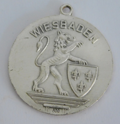 Alte Medaille Wiesbaden Kurhaus Volkslauf 1967 Andenken Silber 800 7,5g Ø2,8cm