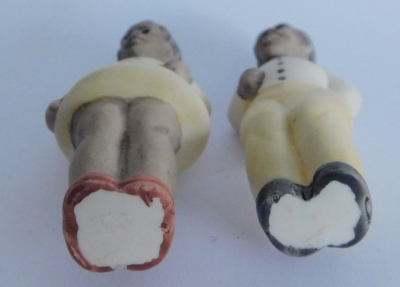 2 kleine alte Ganzkörper Bisquitporzellan Puppen Farbige Paar 6/6,5cm