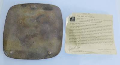 Bronze Relief Frieden Noah Taube Kunstguss Eschenburg Lahn-Dill Limberg 14x14cm