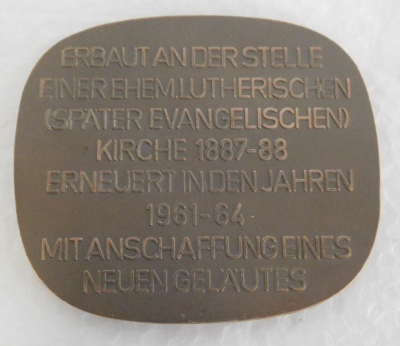 Alte Bronze Medaille Plakette Evangelische Kirche Ober-Flörsheim 6,5x5,8cm