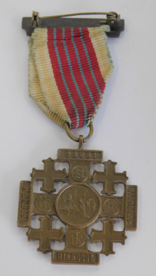 Jerusalem Pilgerkreuz Medaille an Bandspange Leo XIII Bronze