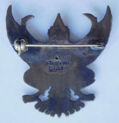 Alte Brosche Garuda Sterling Silber Siam Emaille Thailand 3,5x3,5cm 5,3g