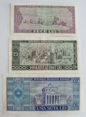 3 Banknoten Rumänien: 10 Lei - 25 Lei - 100 Lei 1966