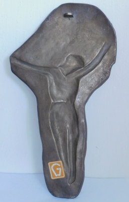 Detailliert reliefiertes Bronze Relief Jesus am Kreuz 31,5x17,5cm Kunstguss RAL