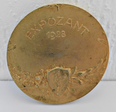 Bronze Medaille Rumänien Expozant 1928 Expozitia Targul Mosilor Bucaresti Messe