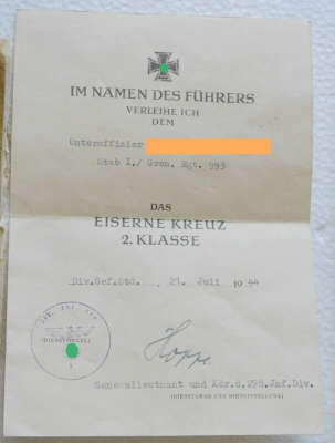 Sammlg II. WK EK 2 Herst 13 Brehmer Urkunden Soldbuch