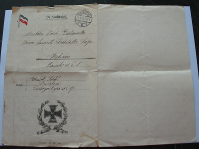 Feldpostbrief Musketier Reserve Lazarett Lockstedt Holstein Fahne EK 1915 I. WK