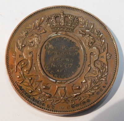 Alte Bronze Medaille Emma Königinmutter Niederlande 1907 Friesland Ø4,4cm